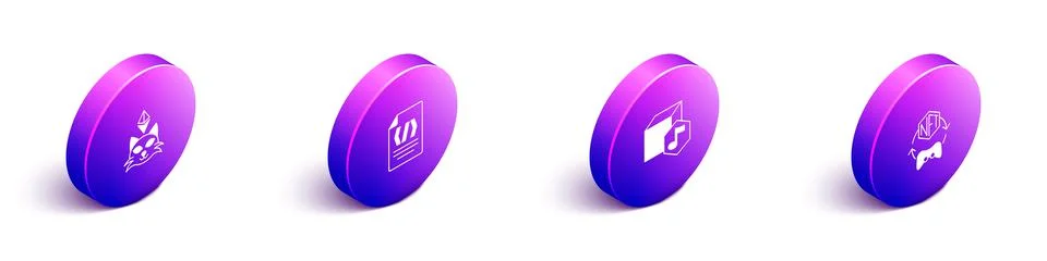 Set Isometric NFT Digital crypto art, Binary code, and icon. Vector Stock Illustration