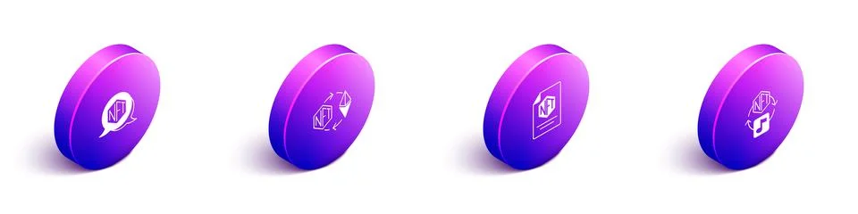 Set Isometric NFT Digital crypto art, Ethereum exchange, contract and icon Stock Illustration