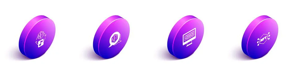 Set Isometric NFT Digital crypto art, Binary code and icon. Vector Stock Illustration