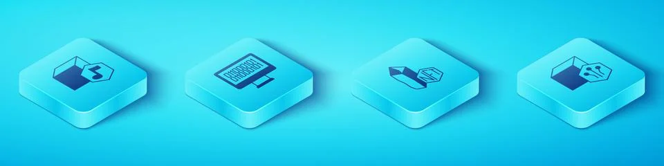 Set Isometric NFT Digital crypto art, Binary code, and icon. Vector Stock Illustration