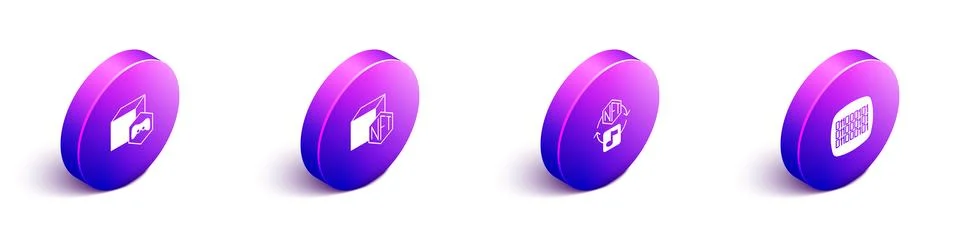 Set Isometric NFT Digital crypto art, and Binary code icon. Vector Stock Illustration
