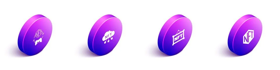Set Isometric NFT Digital crypto art, cloud,  and  icon. Vector Stock Illustration