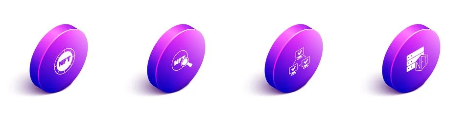 Set Isometric NFT Digital crypto art, Search, blockchain technology and  ic.. Stock Illustration