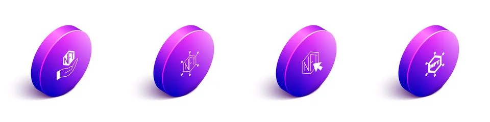 Set Isometric NFT Digital crypto art, blockchain technology, and icon. Vector Stock Illustration