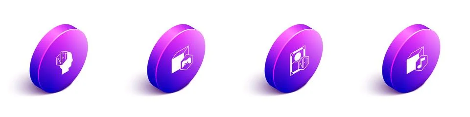 Set Isometric NFT Digital crypto art,  and  icon. Vector Stock Illustration