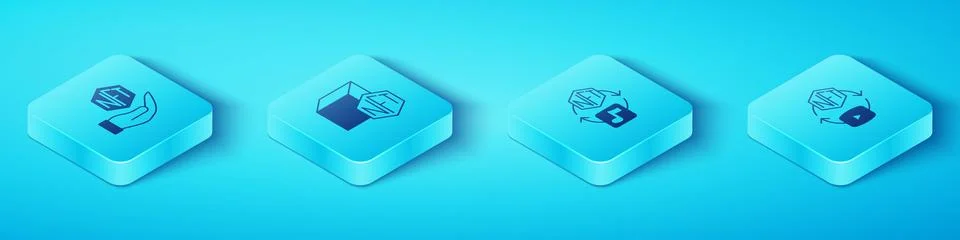 Set Isometric NFT Digital crypto art,  and  icon. Vector Stock Illustration