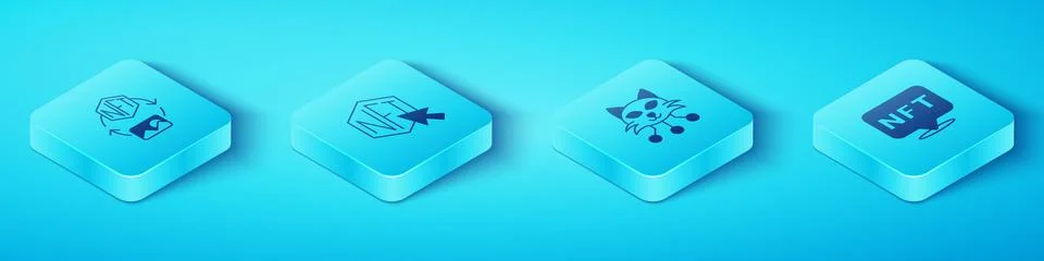 Set Isometric NFT Digital crypto art,  and  icon. Vector Stock Illustration