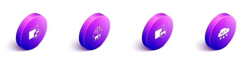 Set Isometric NFT Digital crypto art,  and cloud icon. Vector Stock Illustration