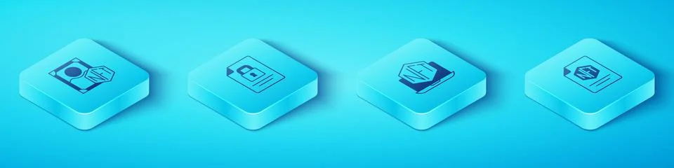 Set Isometric NFT Digital crypto art, Document and lock, contract and Lapto.. Stock Illustration