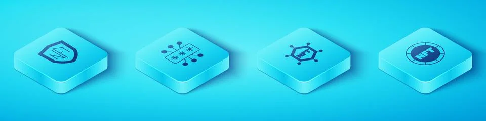 Set Isometric NFT shield, Cyber security, Digital crypto art and blockchain Stock Illustration
