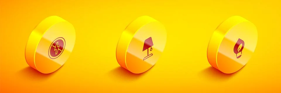 Set Isometric No lightning, Table lamp and Light bulb with leaf icon. Vector Stock Illustration