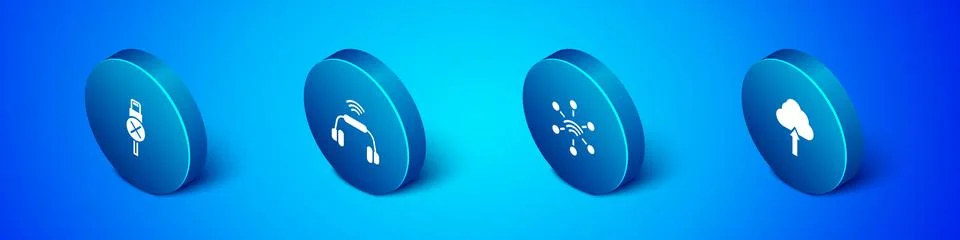 Set Isometric No usb cable cord, Network, Cloud upload and Smart headphones Stock Illustration