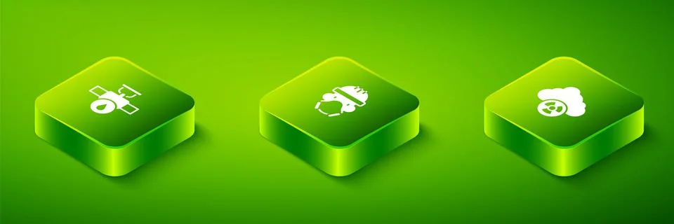 Set Isometric Nuclear reactor worker, Acid rain and radioactive cloud and 스톡 일러스트