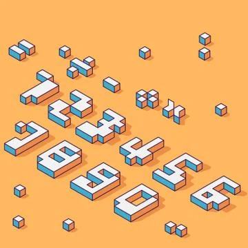 Set of Isometric numbers alphabet with drop shadow on background. Stock Illustration