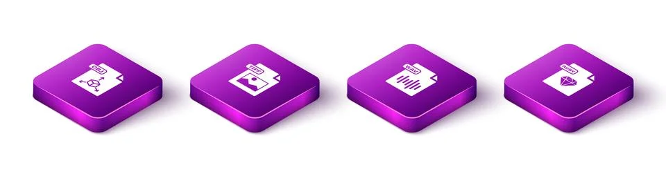 Set Isometric OBJ file document, TIFF, WAV and RUBY icon. Vector Illustrazione stock