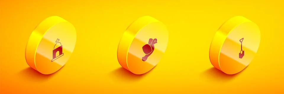 Set Isometric Old crypt, Dove and Shovel icon. Vector Ilustración de archivo