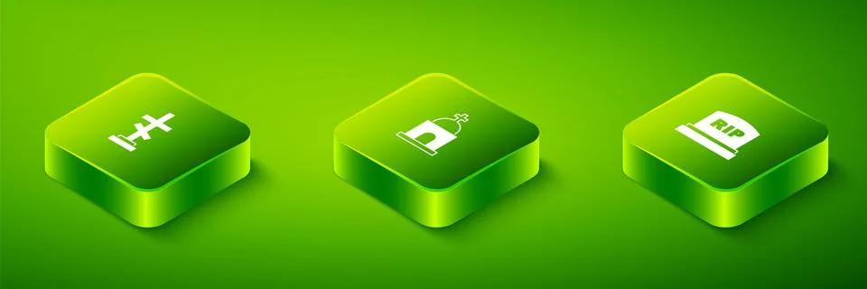 Set Isometric Old crypt, Tombstone with RIP written and Grave cross icon. Vector Ilustración de archivo