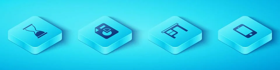Set Isometric Old hourglass, Document with graph chart, Mobile phone and Of.. Stock Illustration