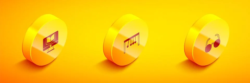 Set Isometric Online class, Pendulum and Glasses icon. Vector Stock Illustration