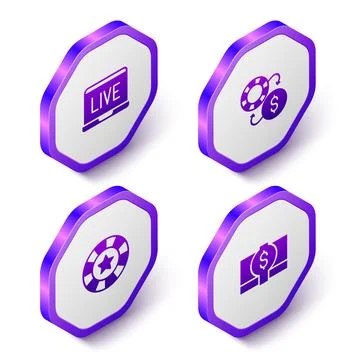 Set Isometric Online poker table game, Casino chips exchange,  and Stacks p.. Illustrazione stock