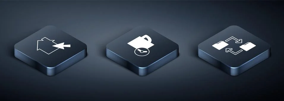 Set Isometric Online working, Cloud storage document folder and Time management Stock Illustration