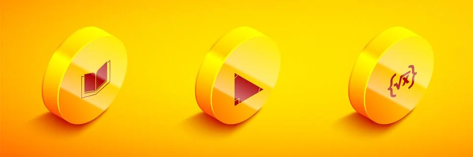Set Isometric Open book, Triangle math and Square root of x glyph icon. Vector 스톡 일러스트
