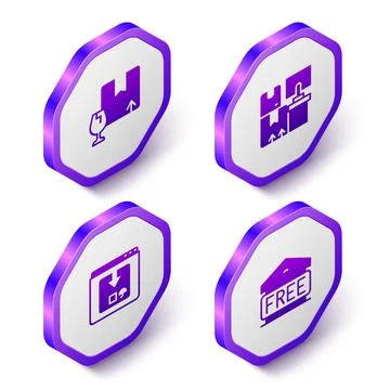 Set Isometric Package box with fragile content, Warehouse boxes, Online app Stock Illustration