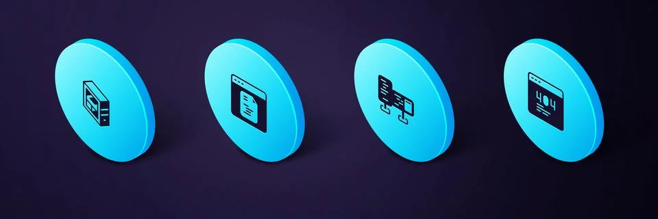 Set Isometric Page with a 404 error, Computer monitor screen, Software and icon Ilustración de archivo