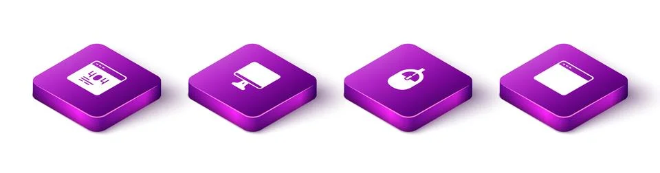 Set Isometric Page with a 404 error, Computer monitor screen, mouse and Bro.. Stock Illustration