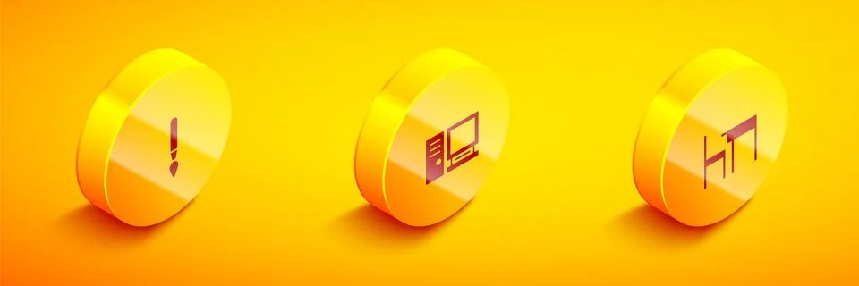 Set Isometric Paint brush, Computer monitor and School table and chair icon Stockillustratie