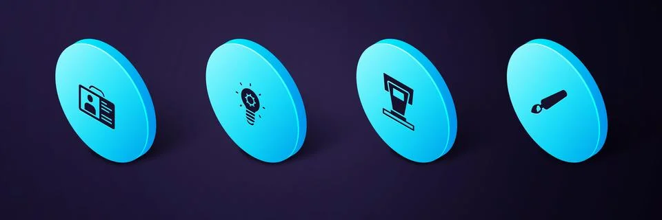 Set Isometric Paint brush, Stage stand, Light bulb and Identification badge.. Stock Illustration