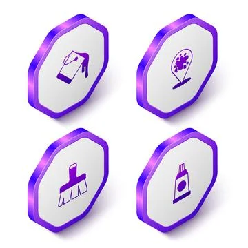 Set Isometric Paint bucket, spray, brush and Tube with paint palette icon. .. Stock Illustration
