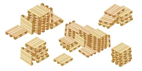Set of isometric pallets for warehouse packaging and transportation isolated  Stock Illustration