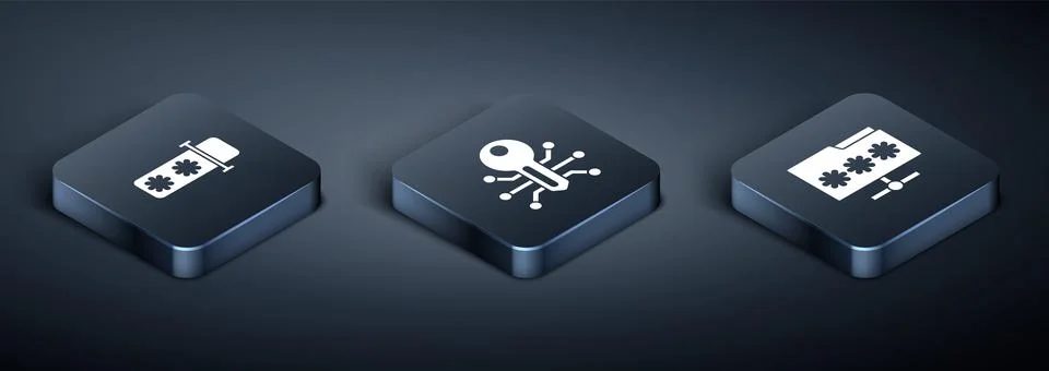 Set Isometric Password protection, Folder with password and Smart key icon. V Stock Illustration