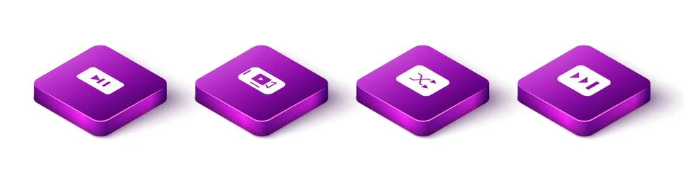 Set Isometric Pause button, Online play video, Arrow shuffle and Fast forward Illustrazione stock