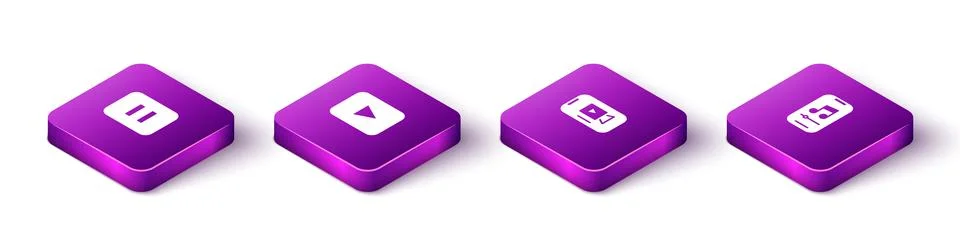 Set Isometric Pause button, Play, Online play video and Music player icon Illustrazione stock