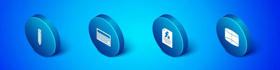 Set Isometric Pencil, Function mathematical symbol, Geometric figure Cylinder Illustrazione stock