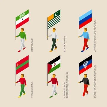Set of isometric people with flags of disputed territories Stock-Illustration