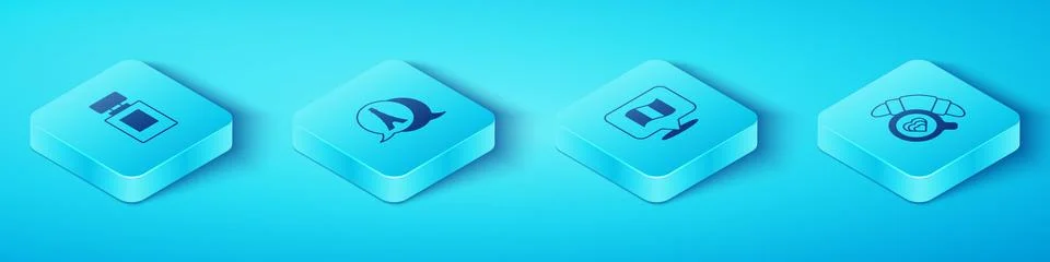 Set Isometric Perfume, Eiffel tower, Coffee cup with croissant and Flag Fra.. Illustrazione stock