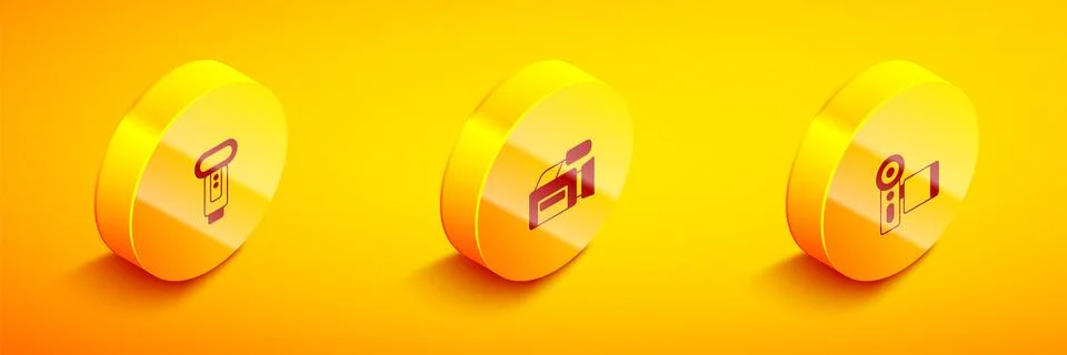 Set Isometric Photo camera flash, Cinema and icon. Vector 스톡 일러스트