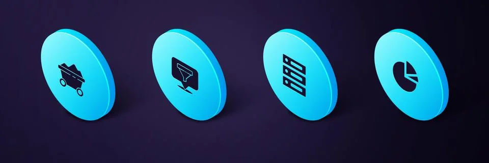 Set Isometric Pie chart infographic, Server, Data, Web Hosting, Location with Stock Illustration