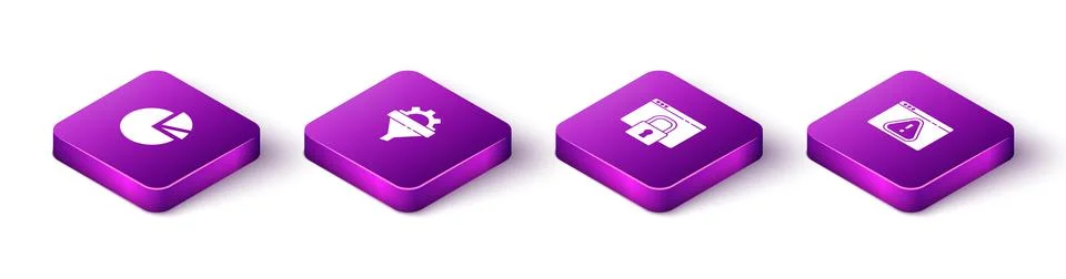 Set Isometric Pie chart infographic, Sales funnel with gear, Secure your site 库存插图