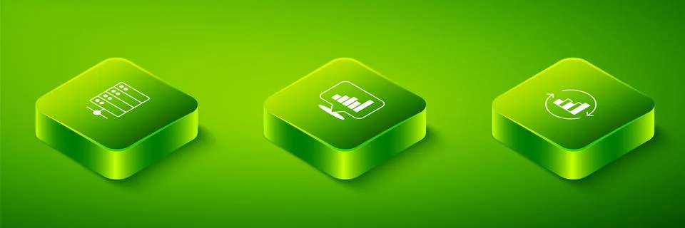 Set Isometric Pie chart infographic,  and Server icon. Vector Stock Illustration