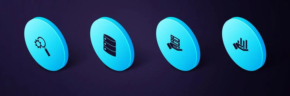 Set Isometric Pie chart infographic, Server, Data, Web Hosting,  and Magnifyi Stock Illustration