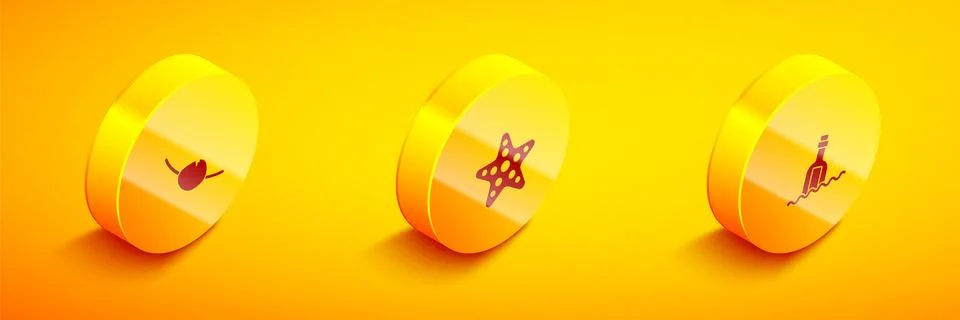 Set Isometric Pirate eye patch, Starfish and Bottle with message in water icon 스톡 일러스트
