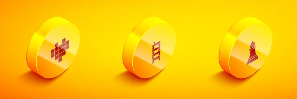 Set Isometric Pixel hearts for game, Mahjong pieces and Chess icon. Vector イラスト素材