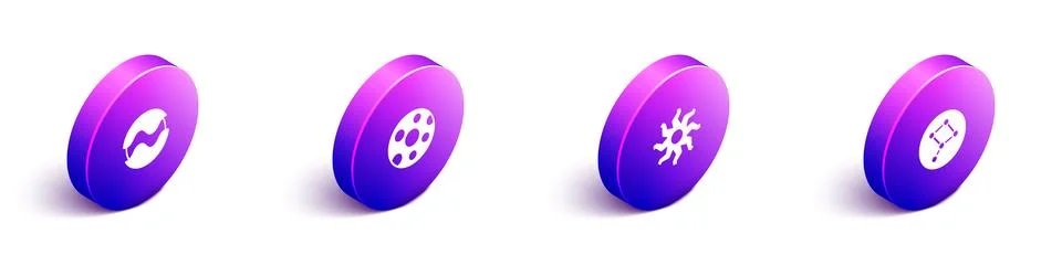 Set Isometric Planet, Full moon, Sun and Great Bear constellation icon. Vecto Ilustração Stock
