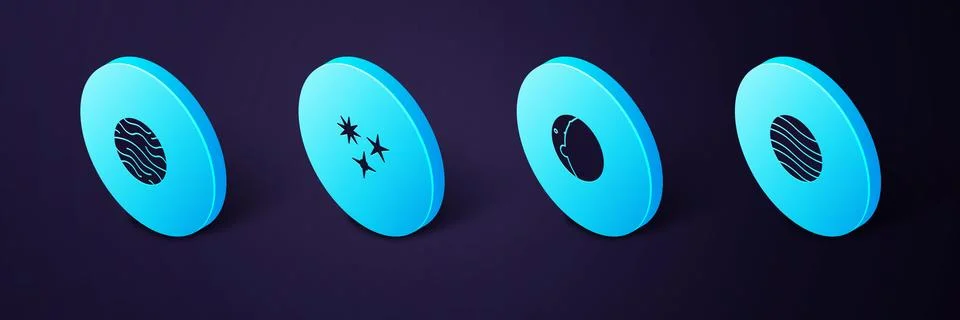 Set Isometric Planet Jupiter, Eclipse of the sun, Falling star and Venus icon Illustrazione stock