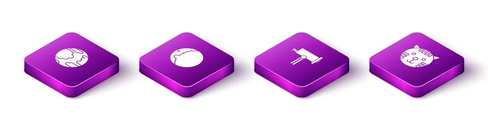 Set Isometric Planet Mercury, Eclipse of the sun, Telescope and Tiger zodiac 스톡 일러스트