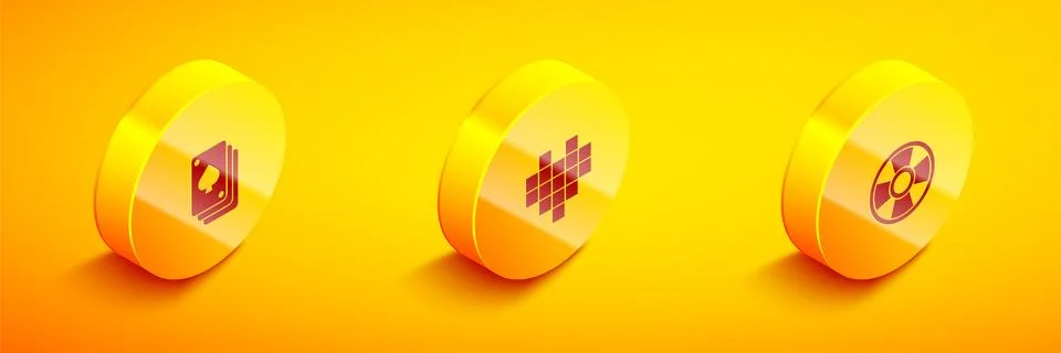 Set Isometric Playing cards, Pixel hearts for game and Casino chip icon. Vector Illustrazione stock
